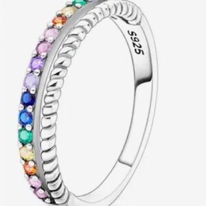 925 Sterling Silver Multicolored Pastel Zircon Diamond Ring New in Gift Box